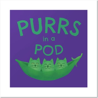 Purrs in a Pod – Cute Cartoon Drawing of Veggie Cat Peas Posters and Art